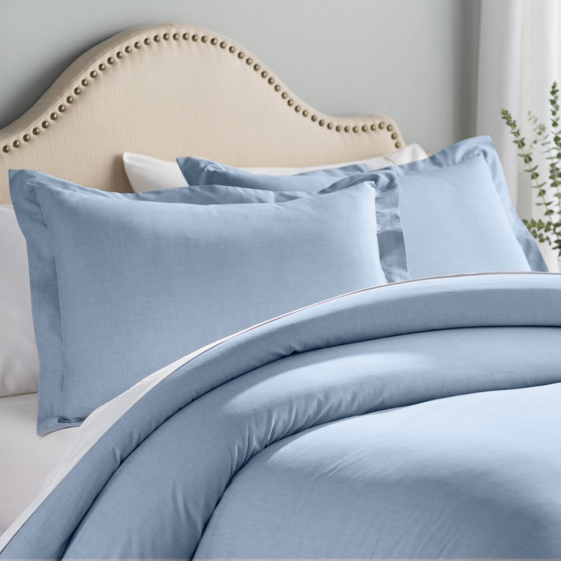 Ensemble de housse de couette réversible 3 pièces Chambray, Housse de couette pour très grand lit et 2 très , Sable