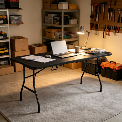 Table pliante robuste en plastique PEHD de 1,8 m avec poignée de transport, table utilitaire portative pour l'intérieur et l'extérieur