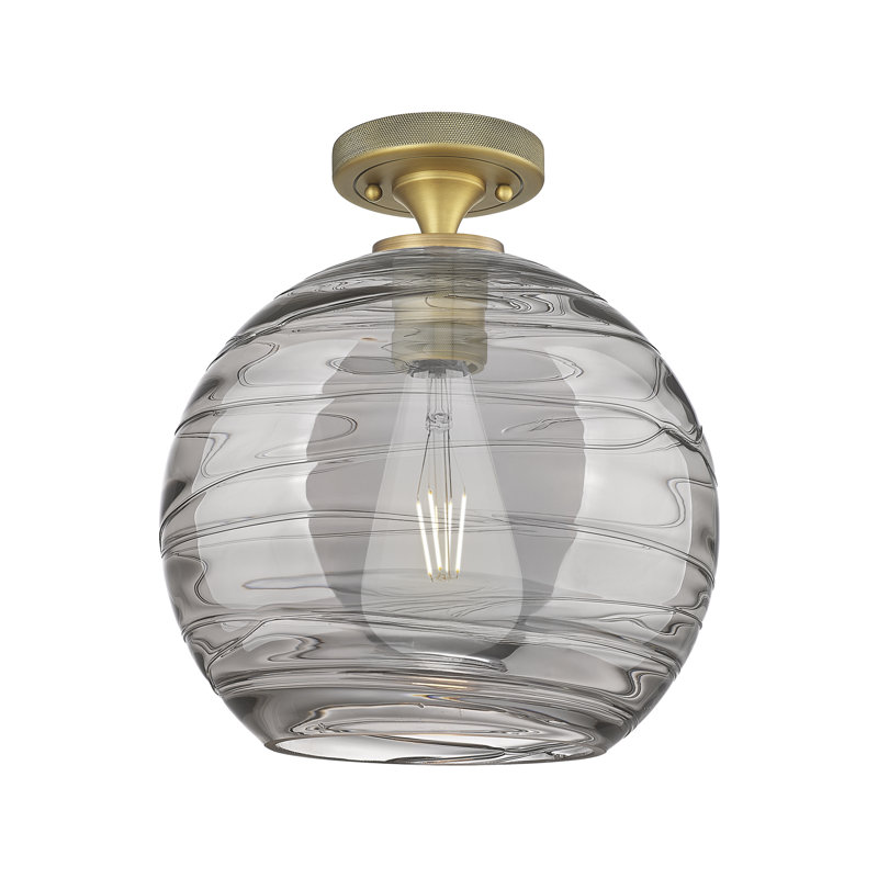 Plafonnier encastré tourbillon 1 lumière Saavedra, Tourbillon clair fumée déco, Laiton brossé, H 9,63 po x l 10 po x P 10 po