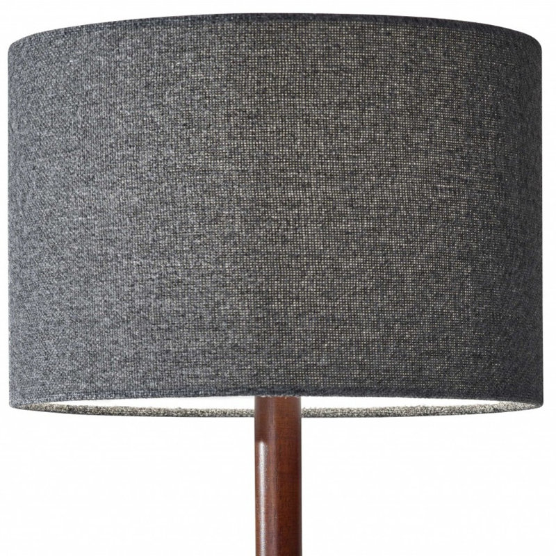 21" Brown Solid Wood Table Lamp With Dark Gray Drum Shade, Walnut, Dark Gray