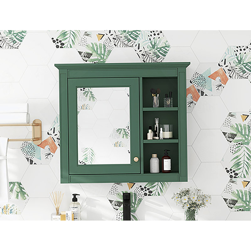 Armoire de rangement pour salle de bain 30x28inch avec miroir et 3 tablettes ouvertes, Vert