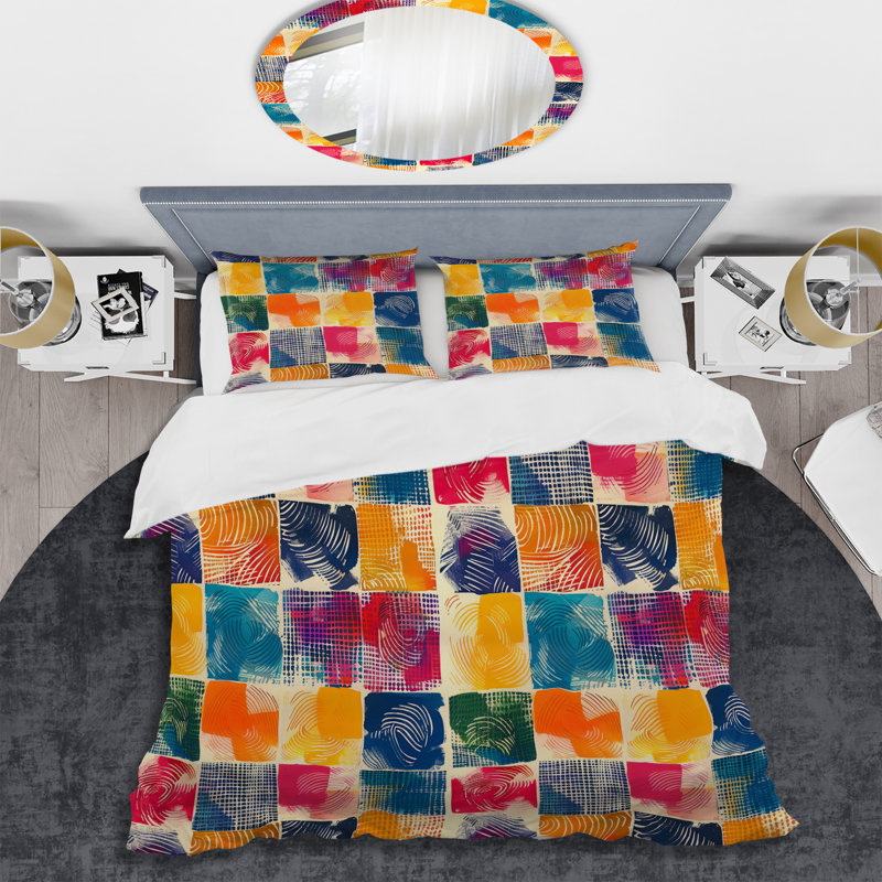 Ensemble de housse de couette géométrique rouge et bleu I, Housse de couette très grand et 2 très grandes t