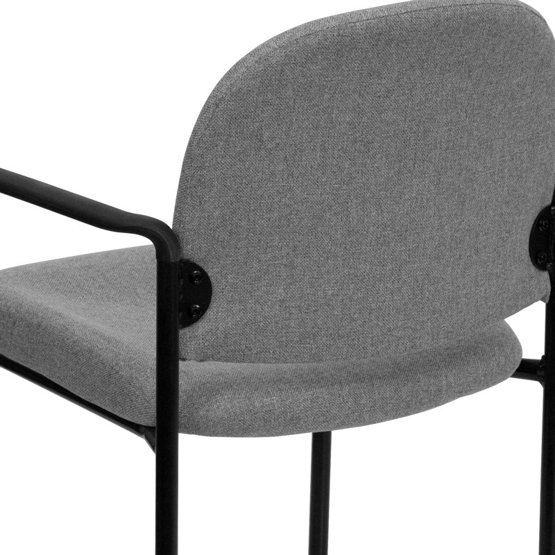 Gray Fabric Stackable Steel Side Reception Chair with Arms