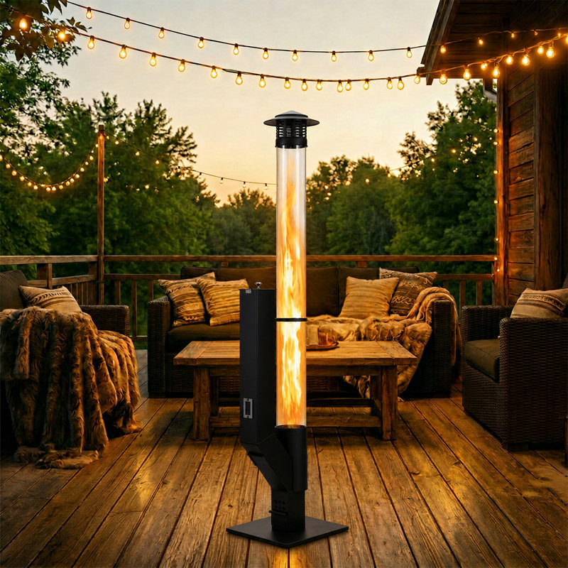 56 Inch Patio Pellet Heater Outdoor Smokeless Wood Pellet Burning Flame