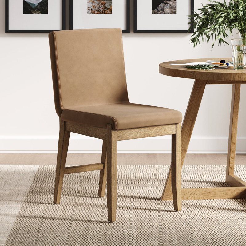 Chaise rembourrée avec dossier plein et structure en bois massif, Brun, 1