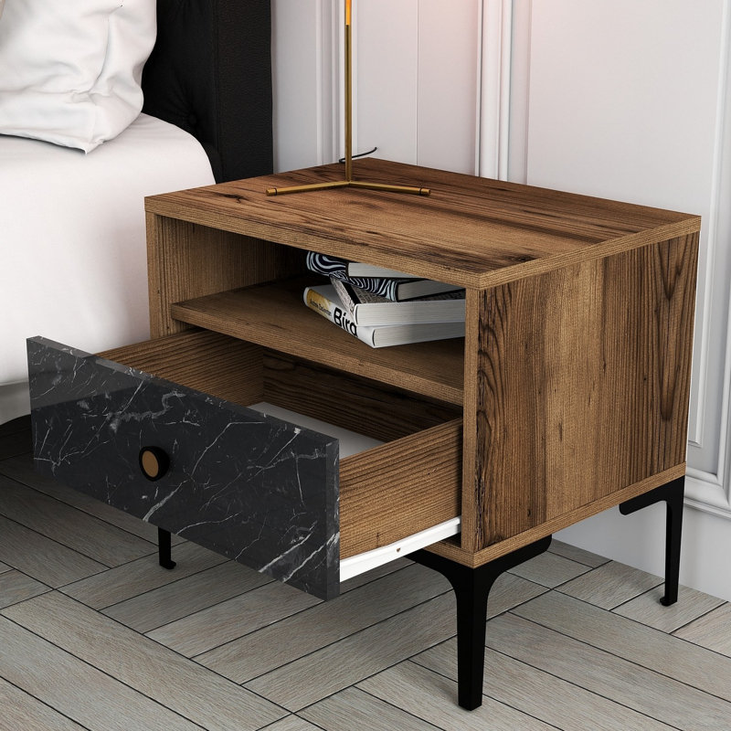 Table de chevet Paucker, Brun / Noir