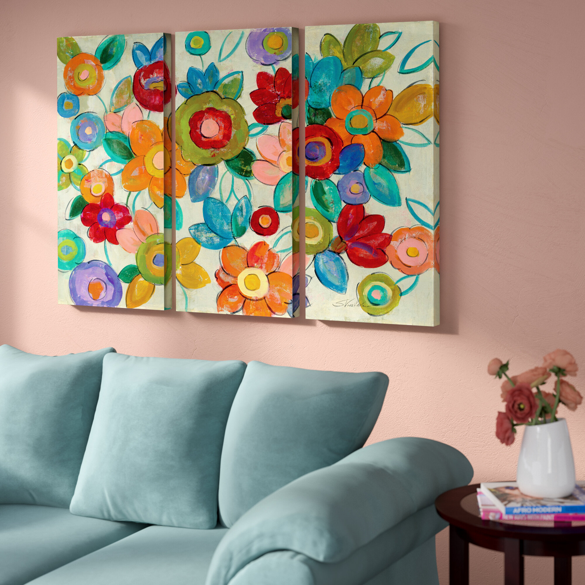 Neon Floral' by Silvia Vassileva 2 Piece Painting Print on Canvas Set