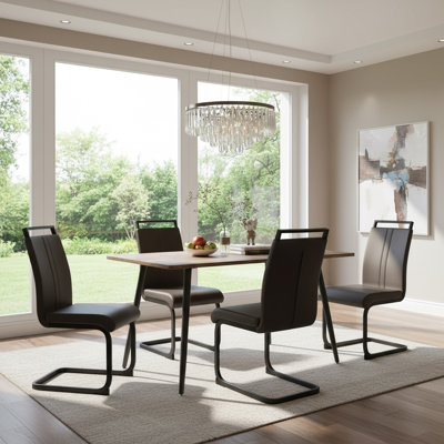 Ensemble de table de salle à manger moderne et compact avec pieds en métal, finition en bois MDF, parfait pour la maison et la cuisine