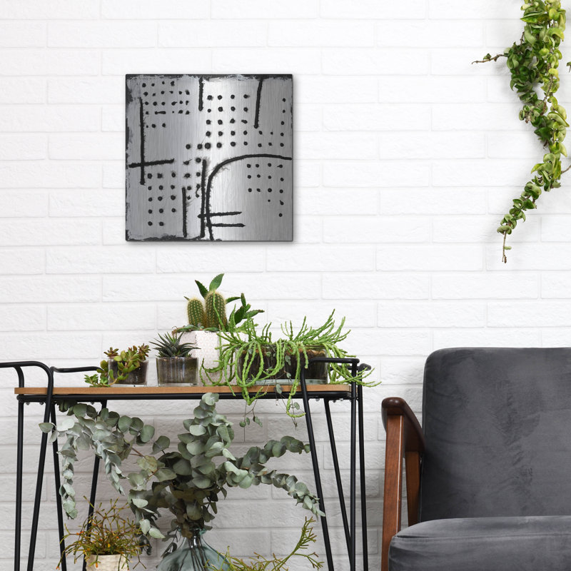 Art mural en métal luxueux «Scribed Platform 2» par Michael Willett, 12 po x 12 po, H 12 po x l 12 po