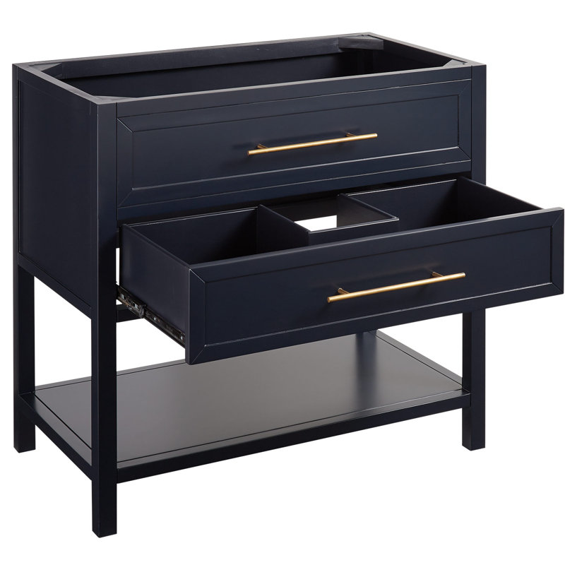 36" Robertson Single Bathroom Vanity Set with Rectangle Undermount Sink, Carrara Marble, 8" Widespread, Midnight Navy Blue