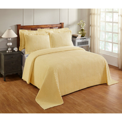 Ensemble de couvre-lit 100% coton touffeté Jullian Collection, couvre-lit rayé classique avec taies décoratives assorties, certifié OEKO-TEX, doux, respirant, lavable à la machine, toutes saisons, jaune