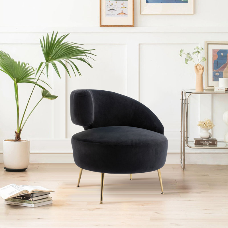 Fauteuil demi-tonneau en polyester 26,5 po Amatallah, Noir