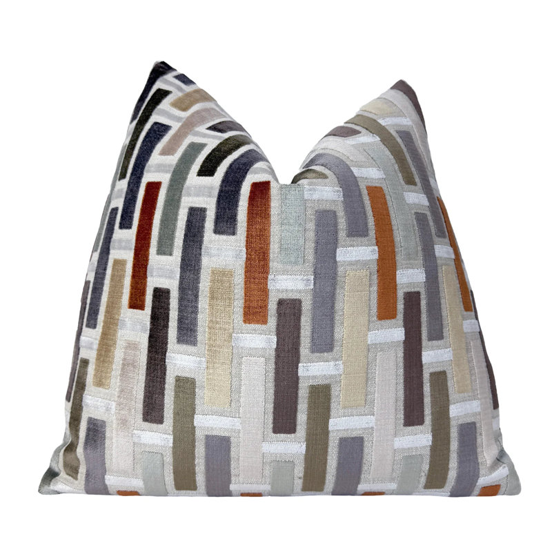 Housse de coussin géométrique en velours, Carré 20 po, Gris
