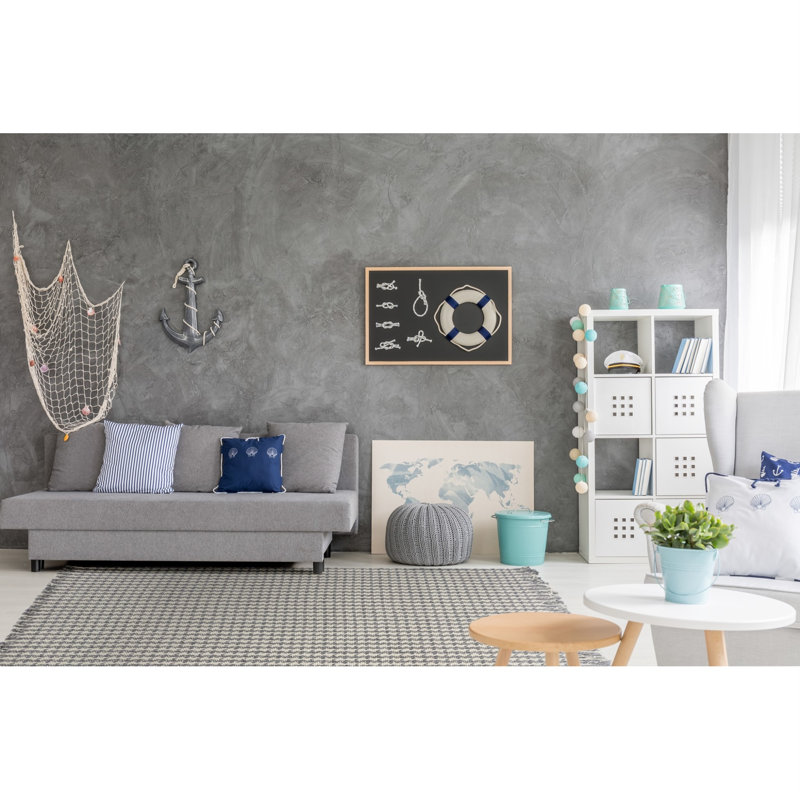 Hogan Geometric Handmade Wool Area Rug, Rectangle 5' x 8', Ivory/Gray
