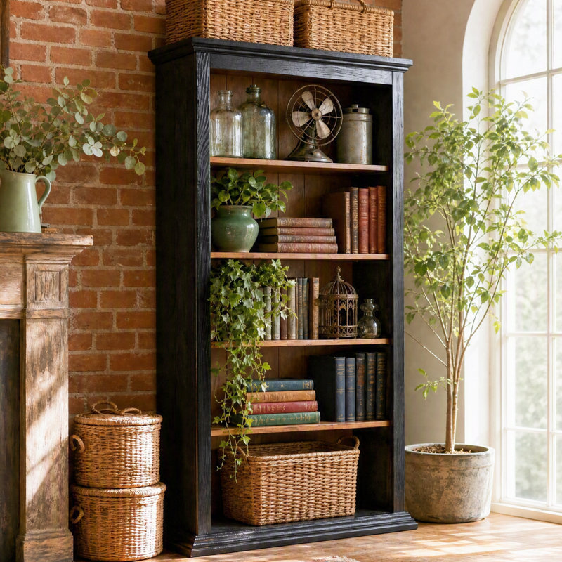 Bibliothèque en bois massif de 70,87 pouces, tablette de style ferme à 5 niveaux avec étagères ouvertes