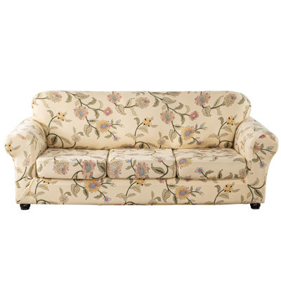 Printed Sofa Cover For 3 Cushion Couch High Stretch Sofa Slipcovers 4 Piece Sofa Slipcover With Three Separate Cushion Covers Elastic Bottom Floral Pattern (Blooming Flower, Sofa)