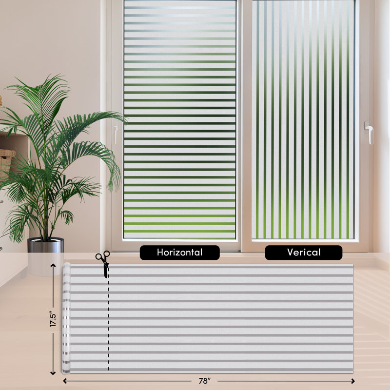 Adhésif décoratif fenêtre rayée à motif givré, H 78 po x l 17,5 po