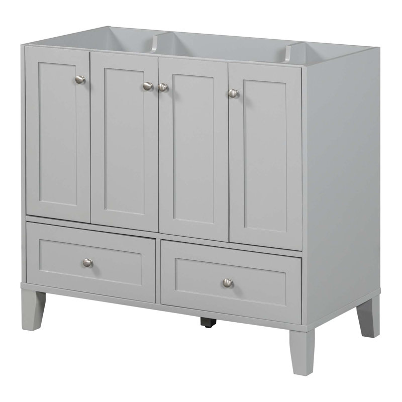 Base de meuble-lavabo avec 4 portes à fermeture douce et 2 tiroirs (sans lavabo), Gris
