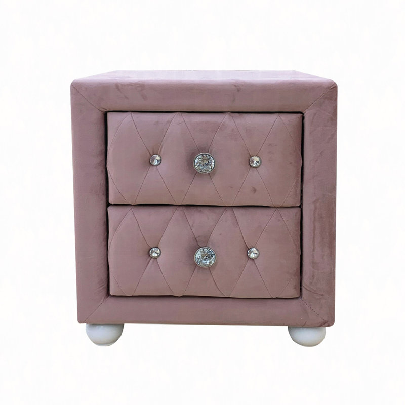 Nightstand, Fabric Upholstered Nightstand With 2 Drawers
