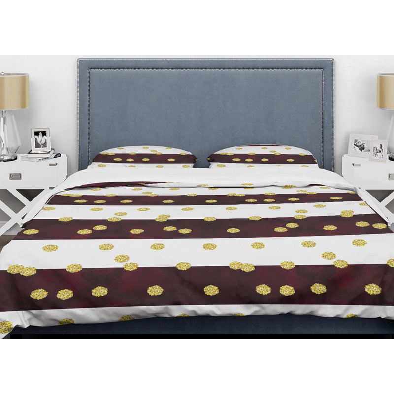 Gold Polka Dot Pattern I - Glam Abstract Duvet Cover Set - Microfiber Polyester, Full/Queen Duvet Cover + 2 Shams