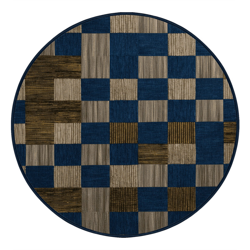 Tapis botanique brun lavable à la machine, Rond 4 pi