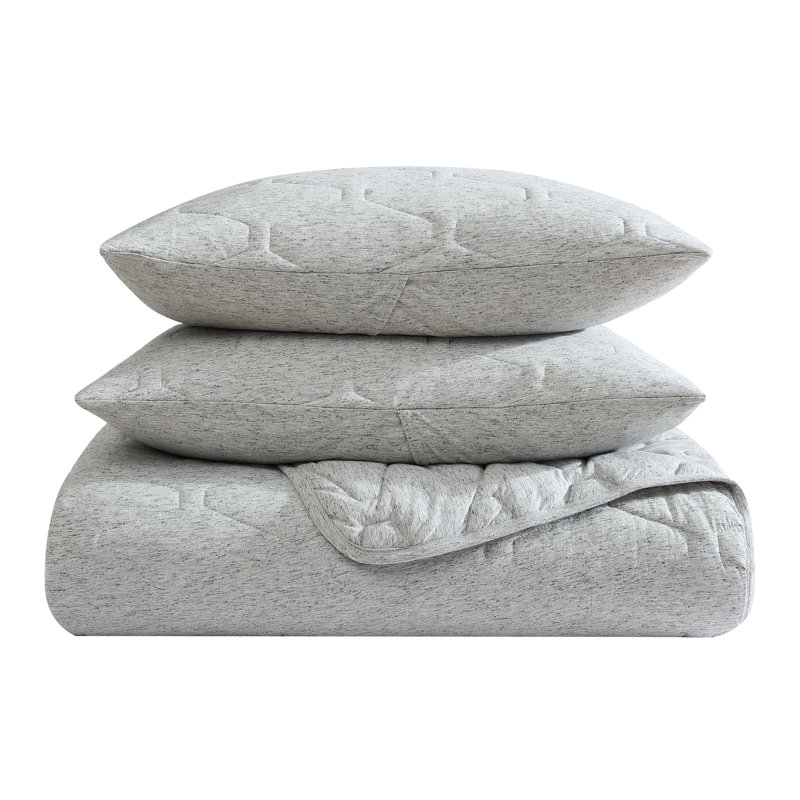 Jersey Gray Cotton Blend 3 Piece Quilt Set, Queen Quilt + 1 Sham + 1 Pillowcase