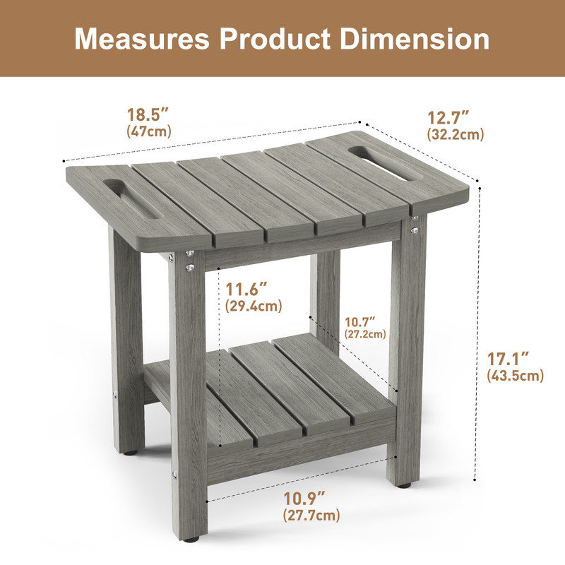 Banc de douche HIPS pour douche intérieure, tabouret de douche gris pâle avec tablette de rangement peu encombrante, siège de douche imperméable pour salle de bain spa