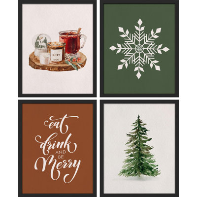 «Merry Christmas Pine Tree Snowflake Mulled Wine», impression sur papier 4 pièces