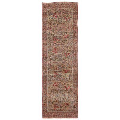 Antique Kerman Lavar  Runner Rug With Interlocking Florals - Rug & Kilim