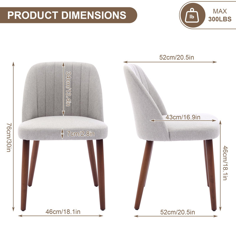 Wooden Dining Chairs Set of 2, Upholstered Kitchen Dining Room Chairs with Padded Seat and Wood Legs, Modern Fabric Side Dinner Chair for Kitchen, Dining Room, Restaurant, Cafe, Grey