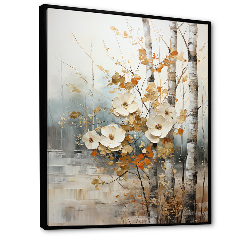 «Lorens White and Grey Brich Woods Collage II», reproduction sur toile, H 20 po x l 12 po x P 1 po, Cadre flottant noir