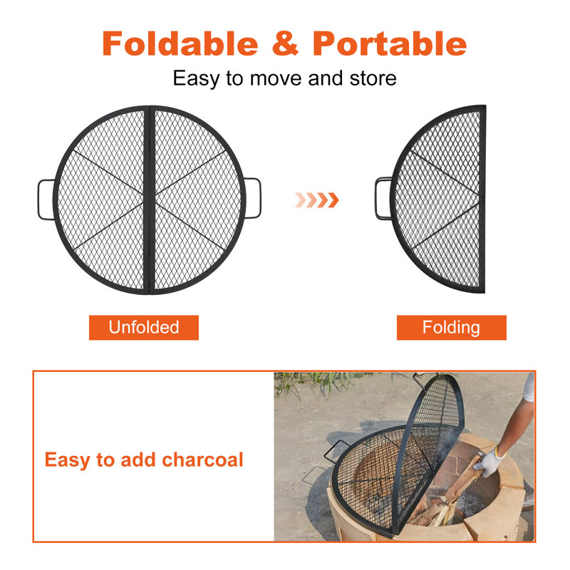 Grille pliable pour foyer d'extérieur, grille de cuisson pour barbecue en acier robuste avec poignée en X-Marks Campfire, batterie de cuisine extérieure portative pour feu de camp et barbecue