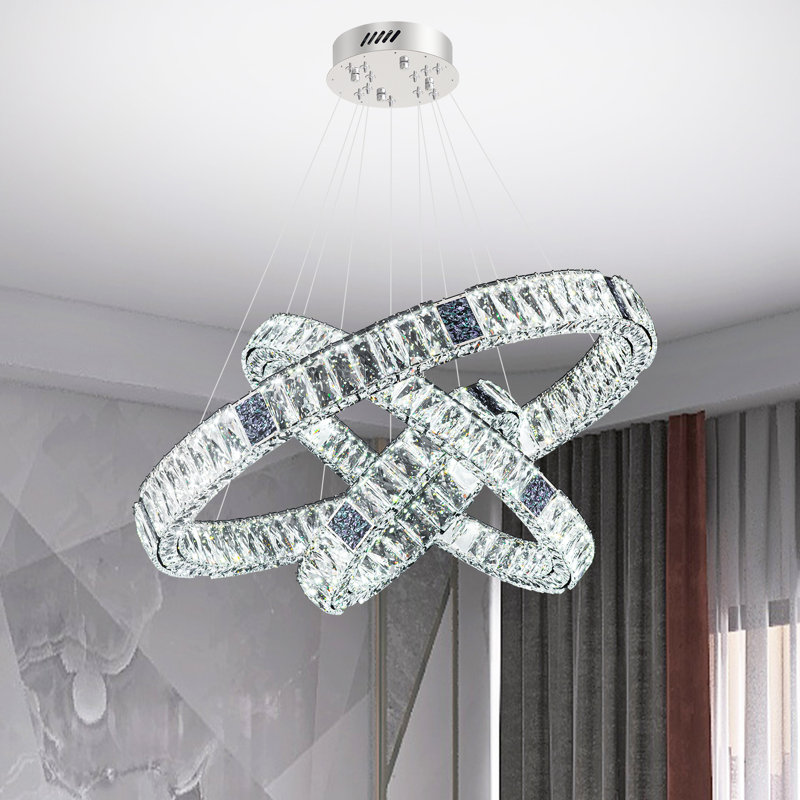 Grand luminaire suspendu pour plafond à 3 anneaux K9 de 16 + 24 + 32 pouces Markina