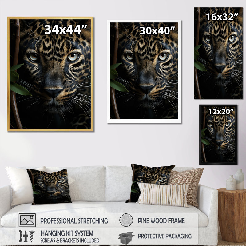«Knoa Cheetah Portrait Silent Stalk I», art mural sur toile léopard, H 32 po x l 16 po x P 1 po, Cadre flottant doré