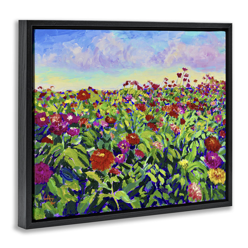 Cadre flottant Hot Summer Blooms, design par Lee Ann Zirbes, Cadre flottant noir de jais, H 17 po x l 21 po