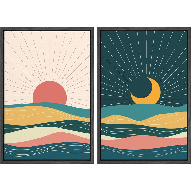 Desert Sun & Crescent Moon, H 36 po x l 48 po x P 1,5 po, Cadre flottant noir