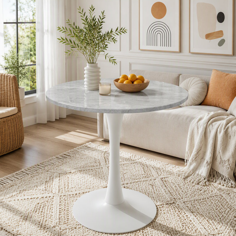 Table basse ronde avec plateau en marbre, Blanc