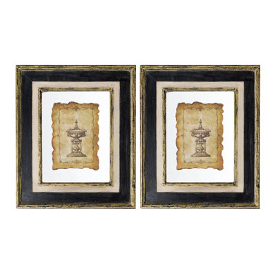 2 pièces 18 X 22 po, reproduction décorative antique. Cadre en bois pour attrait rétro, impression sur verre encadrée décorative. Charme
