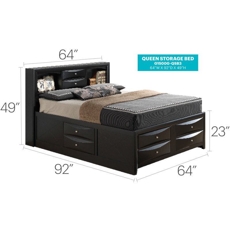 Marilla Bookcase Storage Bed, Black, Queen