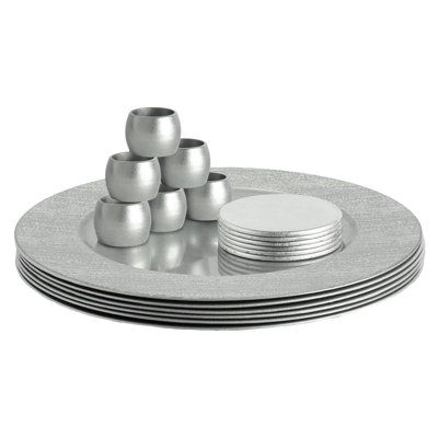 Argon Tableware - Ribbed Melamine Charger Plates with Coasters & Napkin Rings - 18 Piece Set