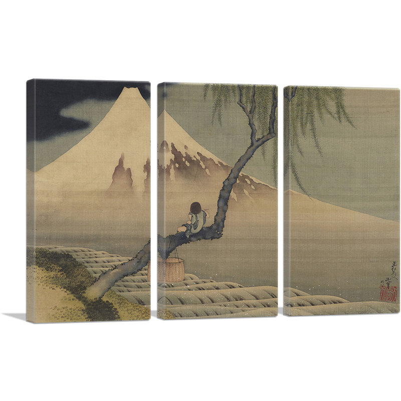 Garçon regardant le mont Fuji 1839 par Katsushika Hokusai - ensemble de 3 reproductions d'art sur toiles tendues