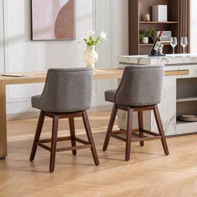 Counter Height Swivel Barstools, 26'' H Seat Height Upholstered Bar Stools Set Of 2, Fabric In Gray