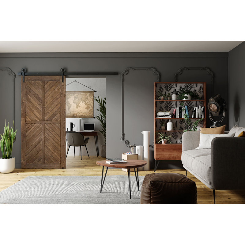 Waldo Solid Oak Wood Barn Door, Brown Oil