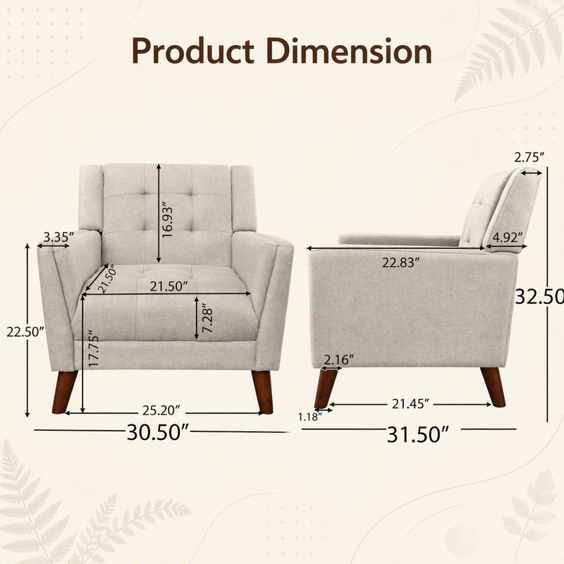 Fauteuil Mid-Century moderne, Tissu beige