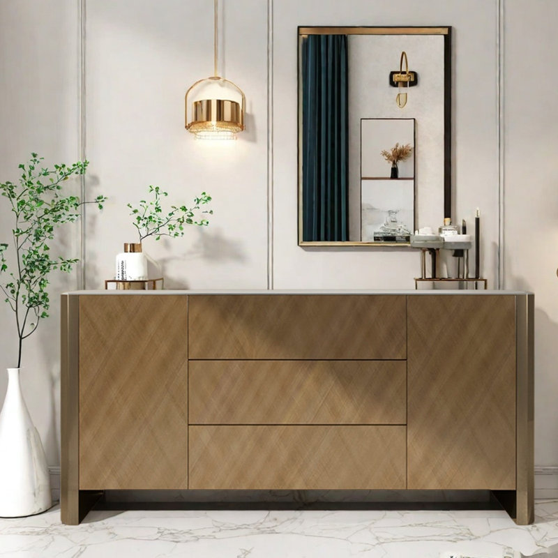 Modern Luxury Style Entryway Cabinet, H 35,4 po x l 70,9 po x P 15,7 po, Doré