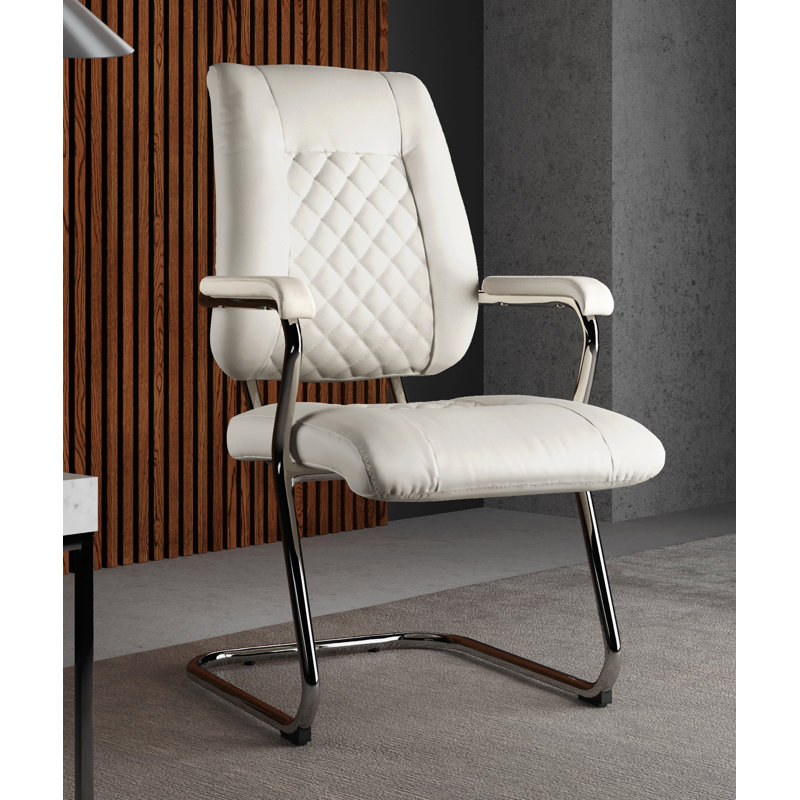 Chaise d’appoint en cuir véritable Rockett, Ivoire blanc, Acier inoxydable poli