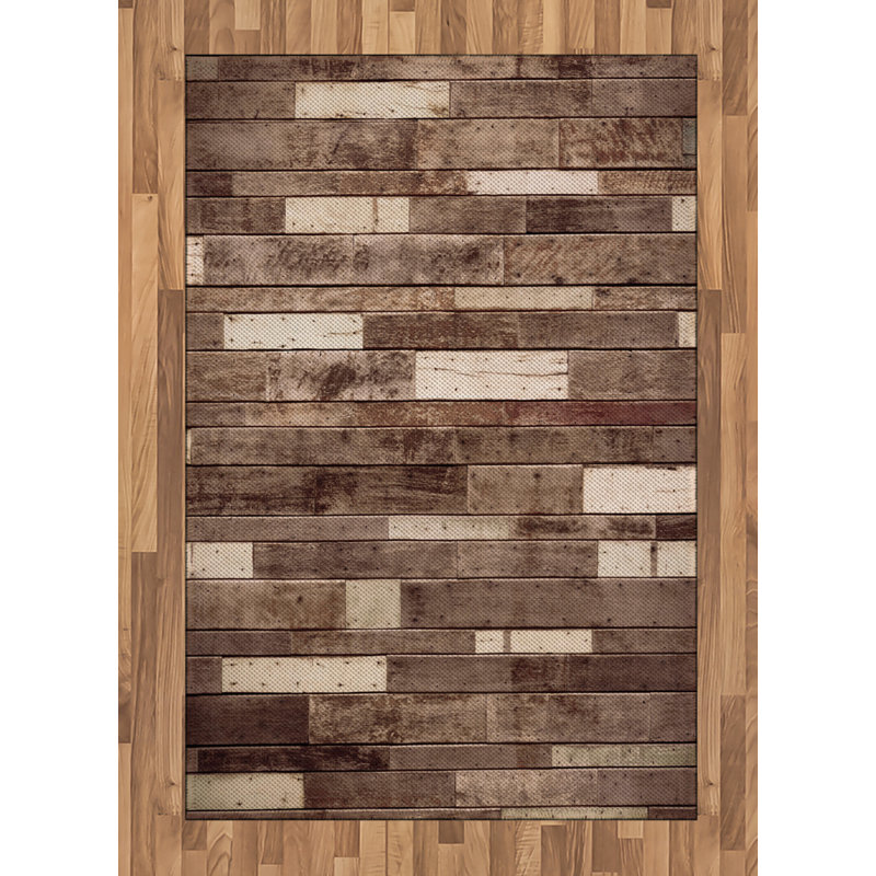 Wooden Print High Density Long Fiber Poly Threads Decorative Area Rug Carpet, Rectangle 4' x 5'8"