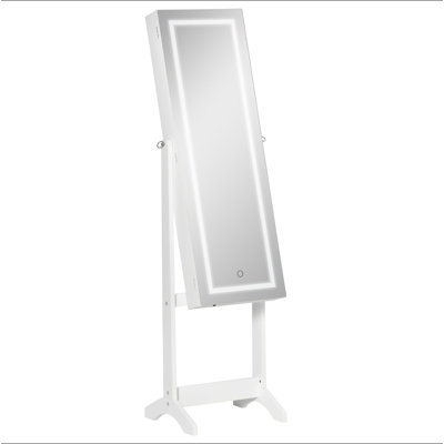 Armoire à bijoux sur pied avec éclairage à DEL, organisateur de bijoux verrouillable avec miroir pleine longueur et 4 angles réglables, blanc