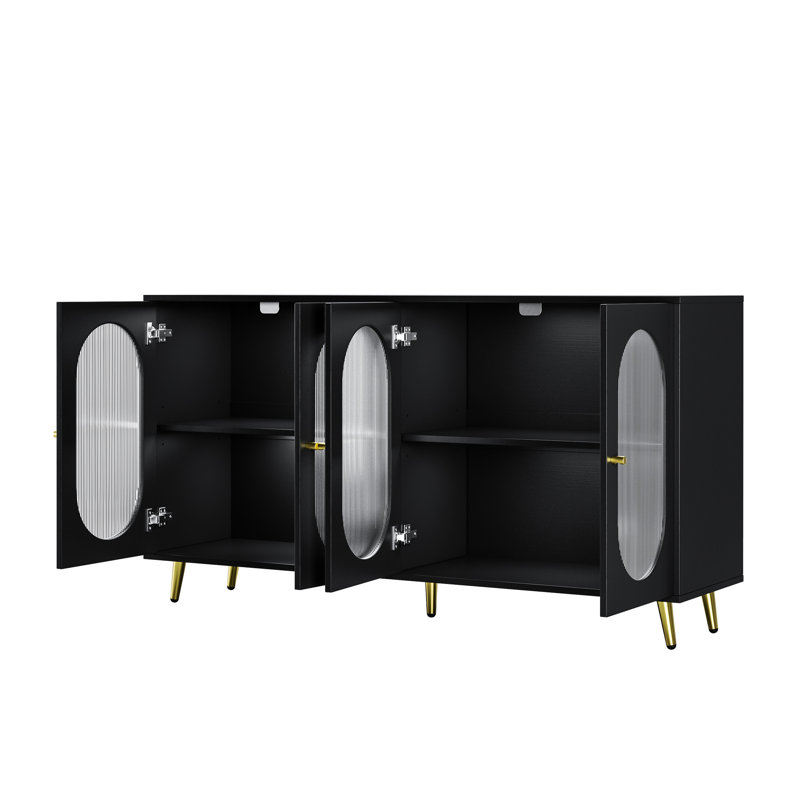 Buffet noir avec portes en acrylique - espace de rangement spacieux pour la cuisine, la salle à manger, une utilisation polyvalente, un placard autoportant de style moderne noir et pratique