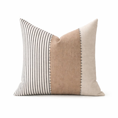 Black Striped Rust Stitched Decorative Throw Pillow Cover 18" X 18", 1-pack